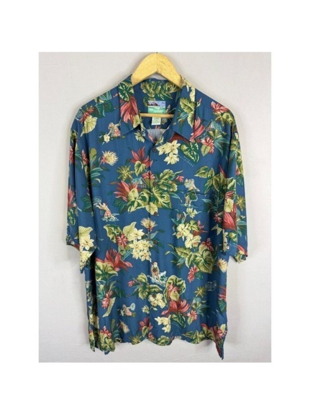 Reyn Spooner Mele Kalikimaka Christmas Hawaiian Shirt XXL Blue Surfing Santa